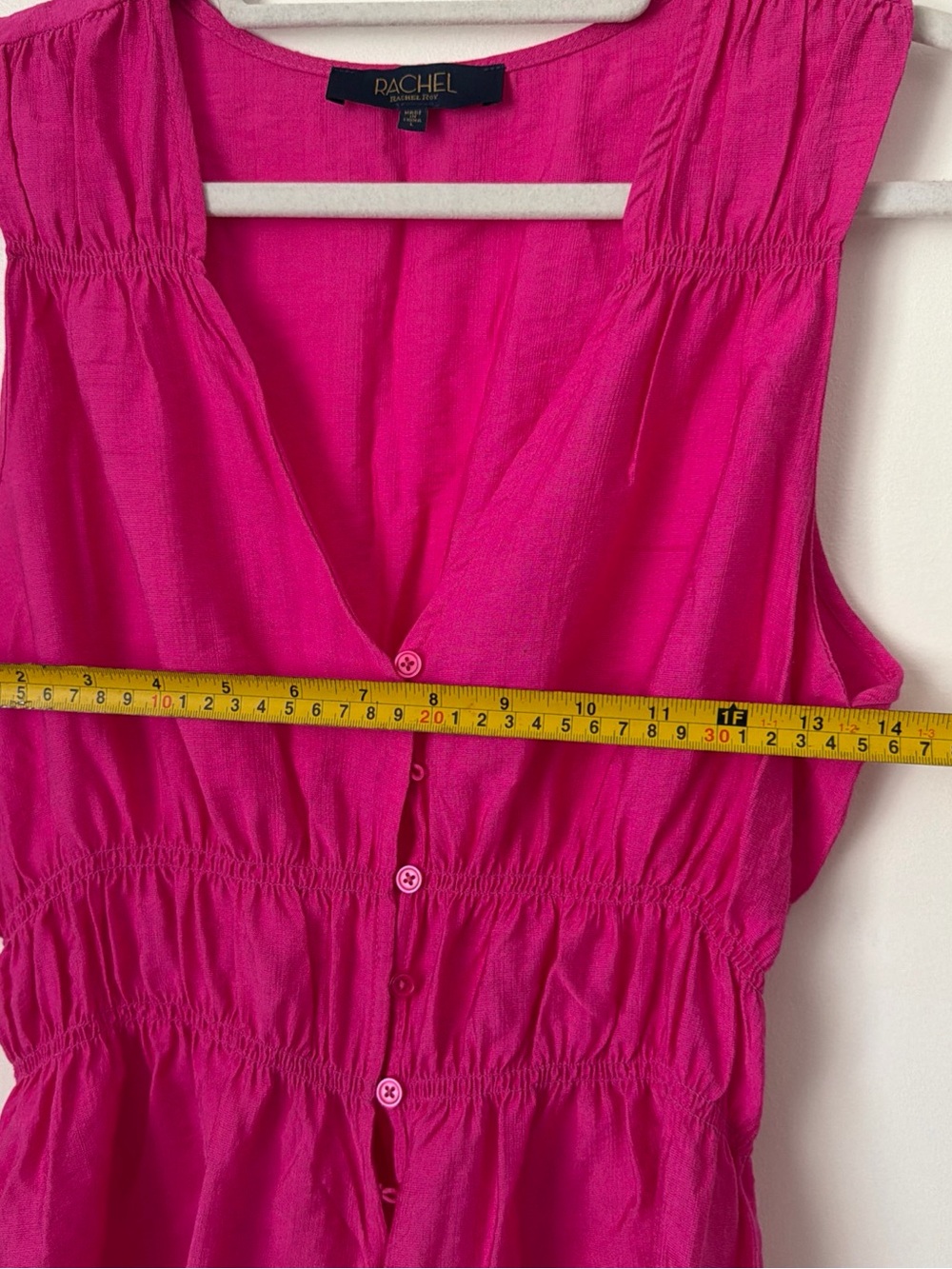 Rachel Roy  Top Chartreuse Pink Sleeveless Button Ruched Rayon Nylon Size L - Picture 3 of 7